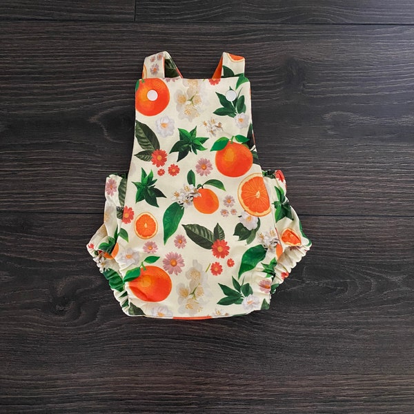 Baby cross back romper / Clementine romper / Vintage baby romper / Organic baby clothes / Baby girl gift / Clementines / Australian made