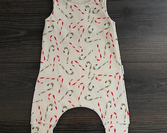 Organic Baby Harem Romper: Christmas Candy Canes, Unisex
