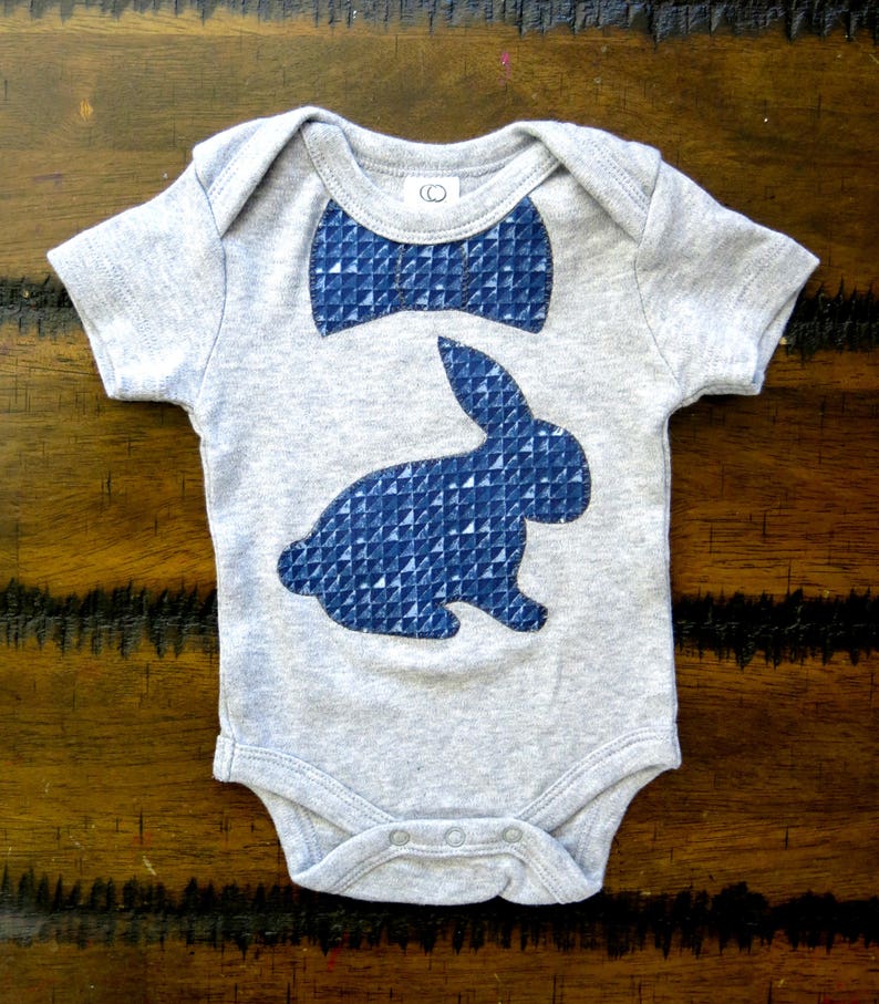 Boy Easter Bodysuit Bunny baby bodysuit blue bunny bodysuit Baby first Easter Baby shower gift Organic baby clothes Boy baby tie
