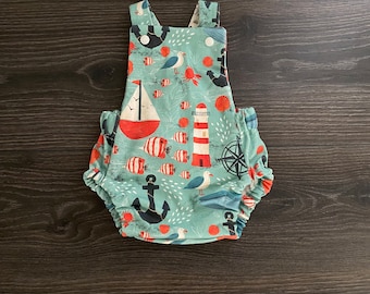 Baby cross back romper / Nautical romper / Vintage baby romper / Organic baby clothes / Baby outfit / Beach romper / gender neutral baby