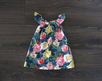 Floral Baby Girl Dress: Handmade Cotton Flutter Sleeve Dress