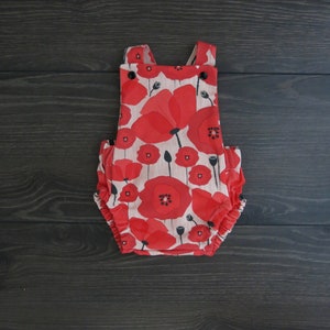 Organic Cotton Baby Romper: Poppy Print Cross Back Summer Outfit
