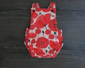 Organic Cotton Baby Romper: Poppy Print Cross Back Summer Outfit