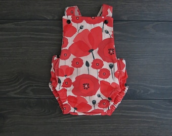 Baby cross back romper / Poppy romper / Vintage baby romper / Organic baby clothes / Baby Anzac outfit / Poppy romper / Aussie baby gift