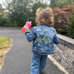 Personalized Hand Embroidered Kids Jean Jacket | Toddler gift | Girl gift | Denim Jacket | Custom Designs