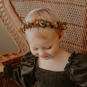 Fall Flower Crown Autumn Spice Flower Crown Flower Girl Crown Engagement Photos Pumpkin, Cinnamon, and Wheat Colors Photo Prop image 1