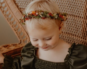 Fall Flower Crown - Autumn Spice Flower Crown - Flower Girl Crown - Engagement Photos - Pumpkin, Cinnamon, and Wheat Colors - Photo Prop