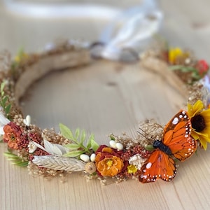 Summer Flower Crown - Sunflower & Daisy Crown - Photo Prop - Butterfly Crown- Flower Girl Crown - Orange Flower Crown