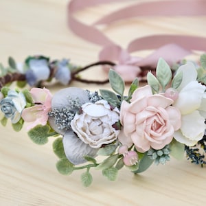 Pale Pink & Dusty Blue Flower Crown - Rose Garden Crown - Photo Prop - Flower Girl Crown- Baby Girl Photo Prop - Floral Hair Wreath