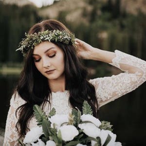 Mixed Greens Flower Crown Greenery Floral Halo Bridesmaid Crown Assorted Greenery Halo Photo Prop Flower Girl Crown image 3