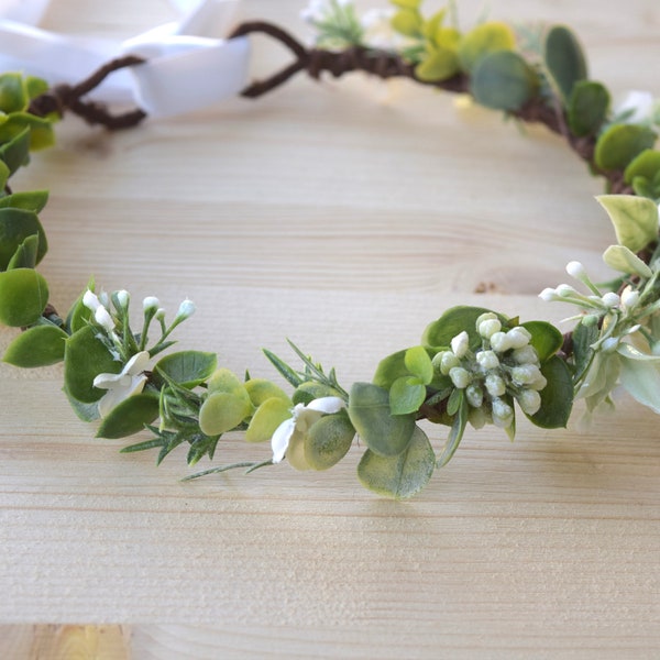 Pale Greenery Flower Crown - Eucalyptus Bridal Crown - Greenery Halo - Bridal Hair Piece - Photo Prop - Eucalyptus & Seeded Dusty Miller