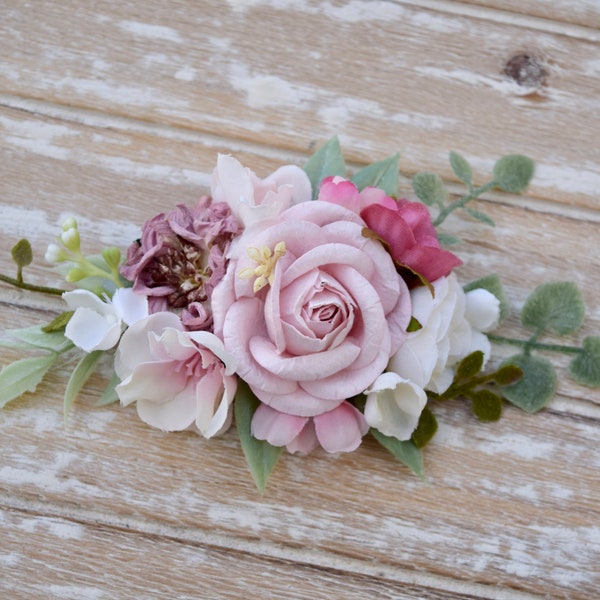 Dusty Rose Floral Clip - 4 Inch Rose Hair Clip - Bridal Clip- Flower Girl Hair Clip - Dusty Rose Wedding