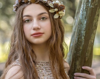 Pinecone Flower Crown: Champagne Berries & Preserved Eucalyptus