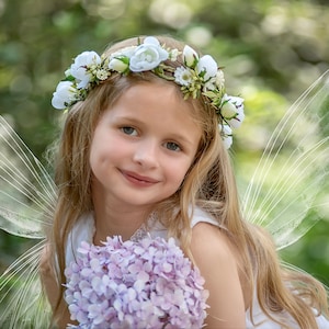Wild Rose & Daisy Flower Crown- Flower Girl Crown- Bridal Hair Wreath - Photo Prop - Wedding Flower Crown - White Rose Flower Crown