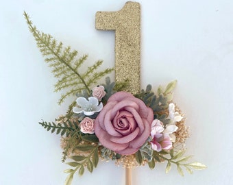 Floral Cake Topper - Dusty Rose Cake Topper  - Boho Photo Prop - 1st Birthday Cake Topper - 1st Birthday - All Numbers Available!