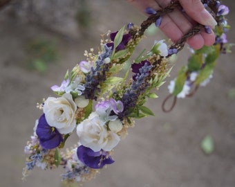 Lavender Flower Crown - Bridal Hair Wreath - Photo Prop - Flower Girl Crown - Garden Wedding - Lavender Hair Wreath