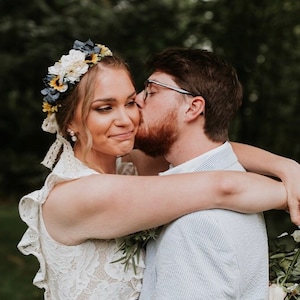 Sunflower Wedding Crown: Rustic Dark Blue Floral Halo