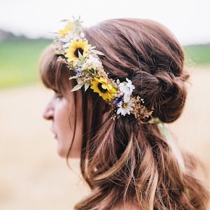 Corona de novia de girasol: Halo rústico de flores de margaritas silvestres