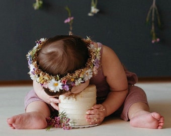 Daisy & Wildflower Flower Crown - Cake Smash Flower Crown - Wildflower Hair Wreath - Flower Girl Crown - Wildflower Wedding Flower Crown