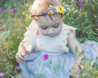 Sunflower & Lavender Flower Crown - Sunflower Halo - Rustic Flower Girl Crown - Sunflower and Lavender Halo - Photo Prop - Maternity Photos