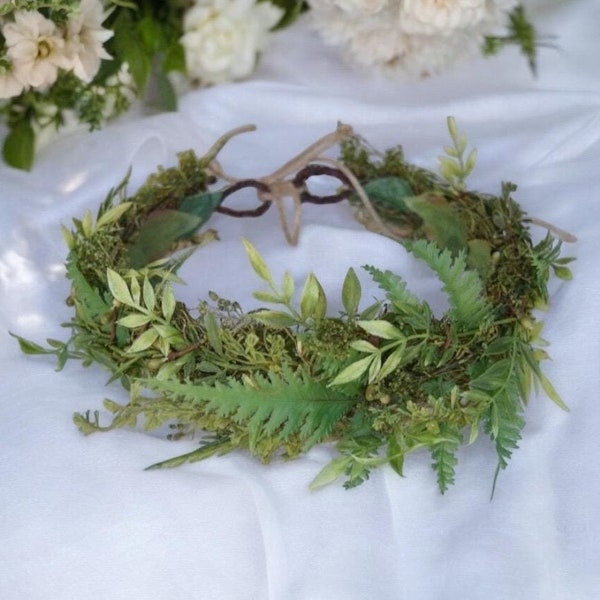 Hochzeitskrone: Boho Woodland Hair Vine, Farnblatt Halo