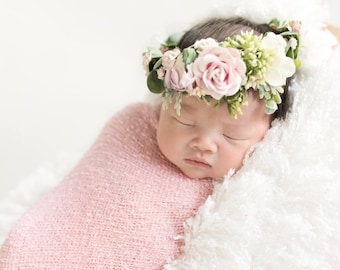 Blush Rose Baby Flower Crown: Newborn Photo Prop