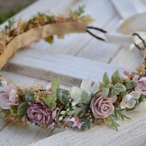 Dusty Rose Flower Crown Mauve Rose Baby Crown Photo Prop Dusty Pink Floral Halo Floral Crown Infant Photos Rose Hair Wreath image 6