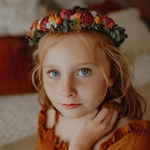 Cranberry & Pumpkin Flower Crown - Fall Flower Crown - Burgundy Flower Crown - Flower Girl Crown - Photo Prop
