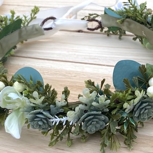 Succulent Flower Crown Pale Green/Blue/Creams Succulent and Rose Bridal Crown Succulent Halo Bridal Hair Succulent Photo Prop Crown image 5