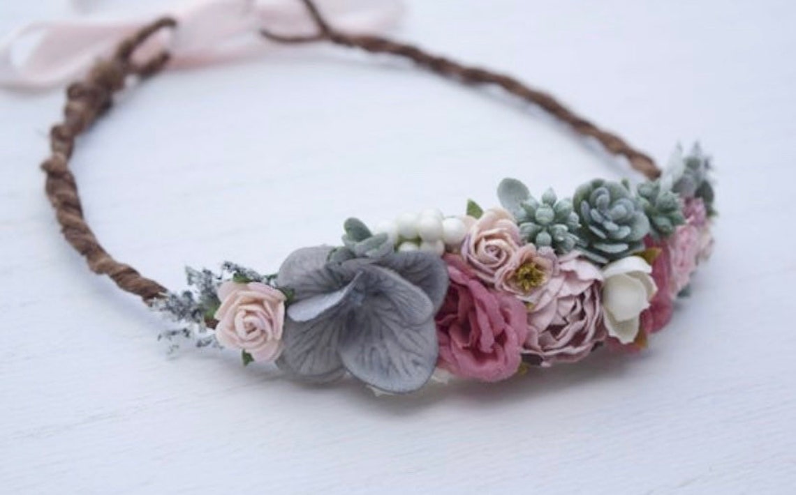 Dainty Flower Crown Dusty Blue & Rose Flower Crown Etsy