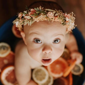 Blush Flower Crown Blush Peach Rose Baby Crown Photo Prop Floral Halo Floral Crown Infant Photos Rose Hair Wreath imagen 3