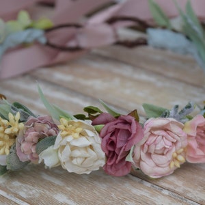 Dusty Rose Flower Crown - Dainty Rose Crown - Cake Smash Floral Hair Krans - Rose Garland - Foto Prop - Garden Wedding Flower Crown