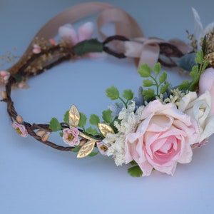 Blush Pink Flower Crown Flower Girl Crown Photo Prop Bridal Flower Crown Blush Hair Wreath Pink Baby Flower Crown image 2