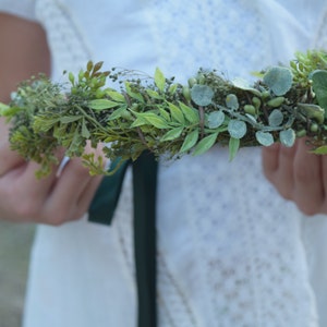 Mixed Greens Flower Crown - Greenery Floral Halo - Bridesmaid Crown - Assorted Greenery Halo - Photo Prop - Flower Girl Crown