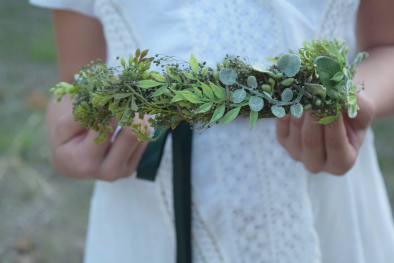 Mixed Greens Flower Crown Greenery Floral Halo Bridesmaid Crown Assorted Greenery Halo Photo Prop Flower Girl Crown image 1