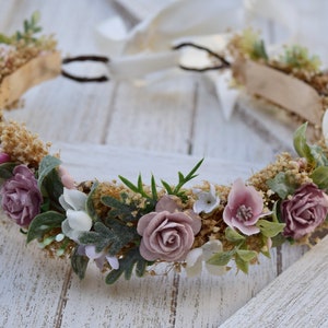 Dusty Rose Flower Crown Mauve Rose Baby Crown Photo Prop Dusty Pink Floral Halo Floral Crown Infant Photos Rose Hair Wreath image 4