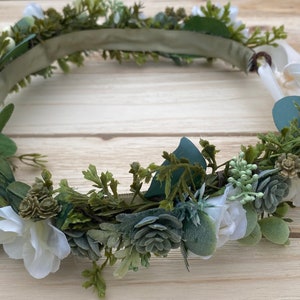 Succulent Flower Crown Pale Green/Blue/Creams Succulent and Rose Bridal Crown Succulent Halo Bridal Hair Succulent Photo Prop Crown image 7