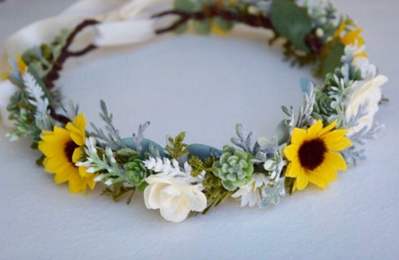 Sunflower & Succulent Flower Crown Rose Flower Crown Etsy