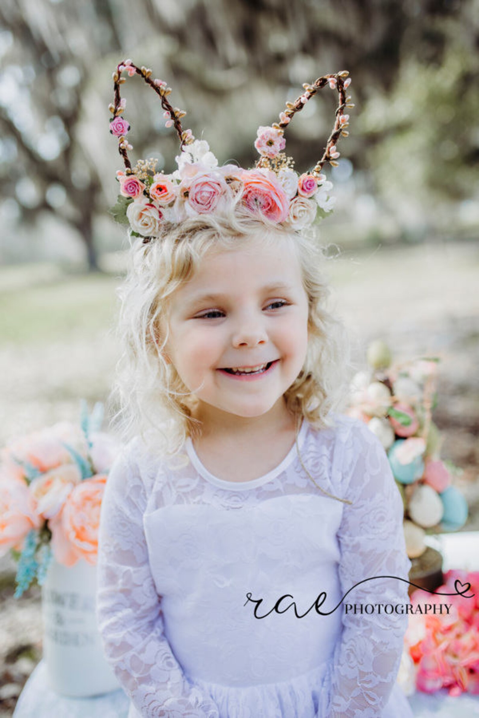 Bunny Ear Headband Floral Bunny Ears Bunny Flower Headband Etsy