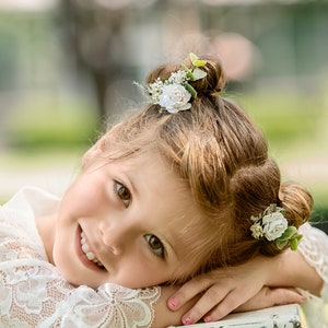 Dainty Hair Clip Set - Set of 2 - Ivory Rose & Eucalyptus Clips - Flower Girl Hair - Bridal Hair