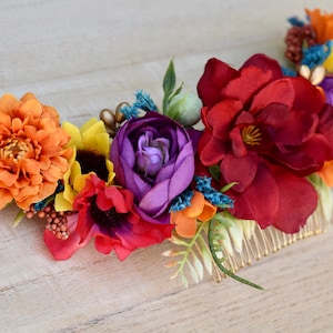 Peineta de flores del Día de los Muertos - 10 pulgadas de largo - Peineta de Frida Kahlo - Peineta de festival mexicano - Tocado de fiesta - Tocado del Día de los Muertos