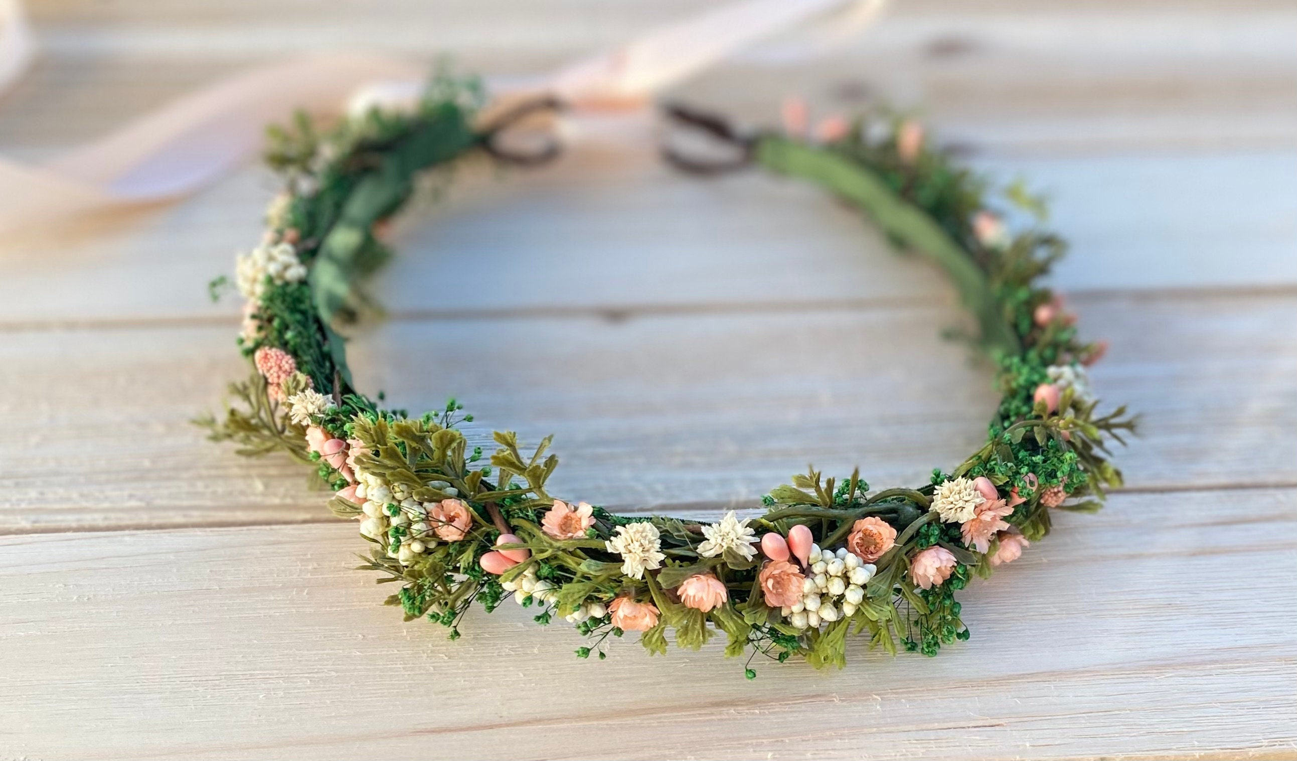 Peach Flower Crown: Woodland Wedding Halo with Starflowers