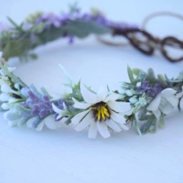 Lavender & Wild Daisy Crown - Wild Daisy Flower Crown - Flower Girl Crown - Photo Prop  - Lavender Crown - Infant Photos - Daisy Hair Wreath