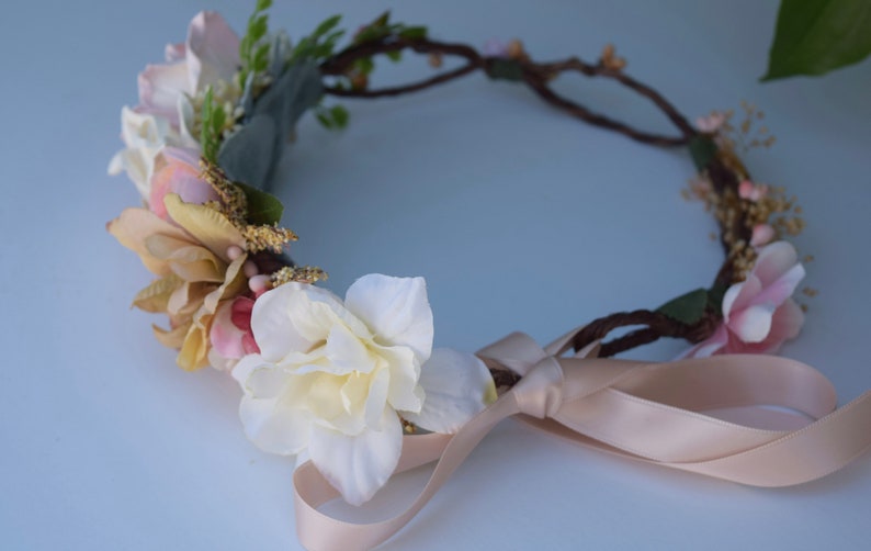 Blush Pink Flower Crown Flower Girl Crown Photo Prop Bridal Flower Crown Blush Hair Wreath Pink Baby Flower Crown image 6