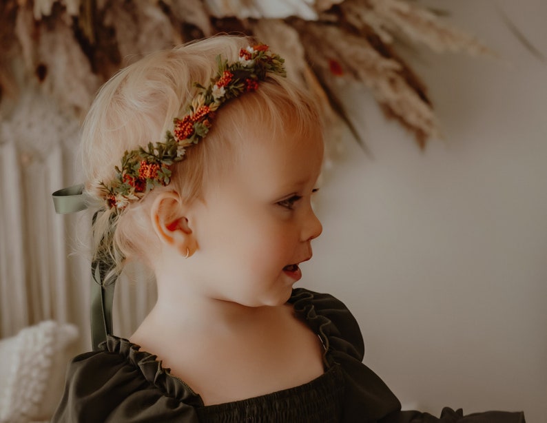 Fall Flower Crown Autumn Spice Flower Crown Flower Girl Crown Engagement Photos Pumpkin, Cinnamon, and Wheat Colors Photo Prop image 2