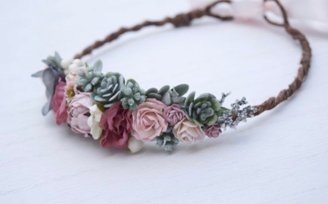 Dainty Flower Crown Dusty Blue & Rose Flower Crown Etsy