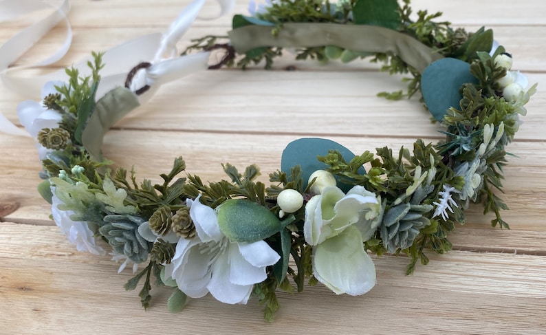 Succulent Flower Crown Pale Green/Blue/Creams Succulent and Rose Bridal Crown Succulent Halo Bridal Hair Succulent Photo Prop Crown image 6