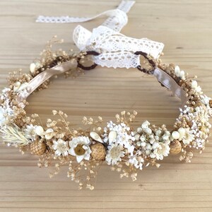 Flower Crown - Dried Baby&#39;s Breath Tie Back - Dried Floral Hair Wreath - Photo Prop - Bridal Hair - Flower Girl Crown