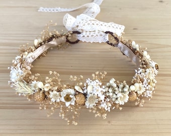 Dried Baby's Breath Flower Crown: Bridal Hair Wreath, Photo Prop