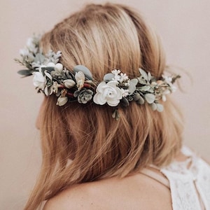 Succulent Flower Crown Pale Green/Blue/Creams Succulent and Rose Bridal Crown Succulent Halo Bridal Hair Succulent Photo Prop Crown image 1